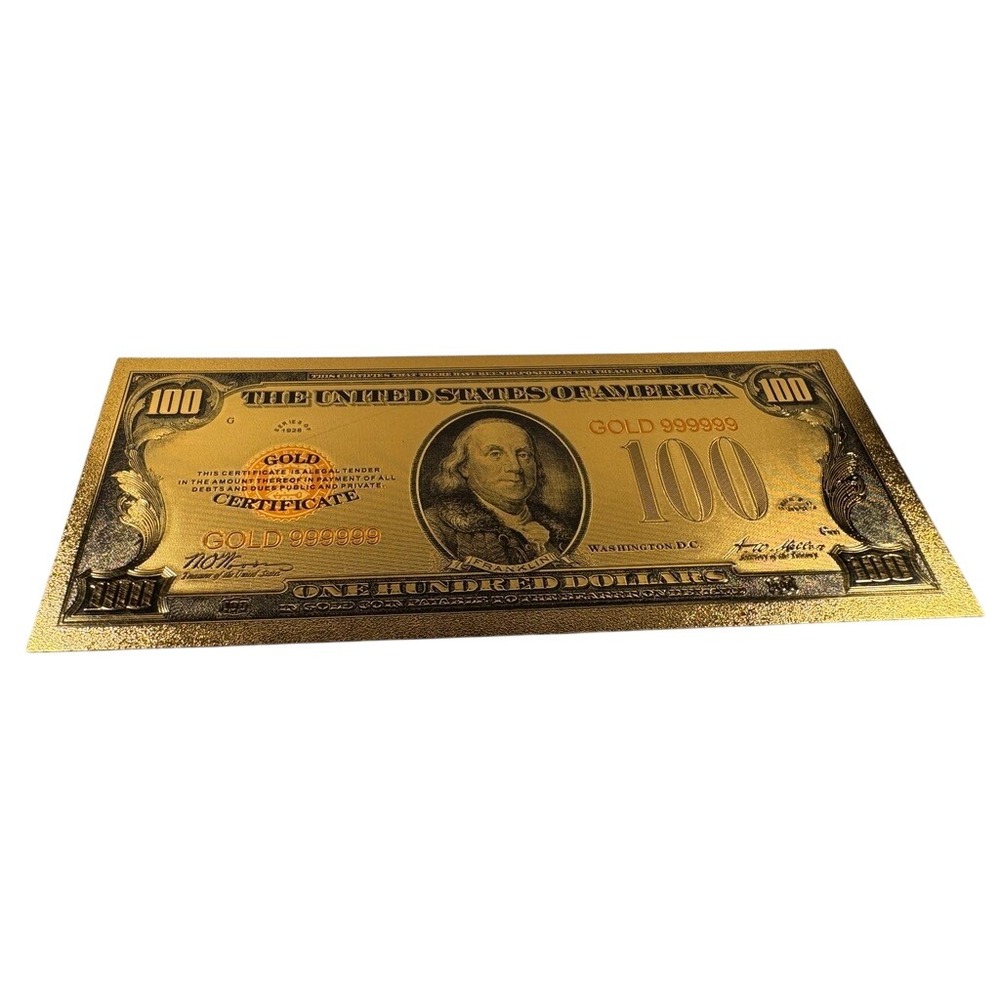 24K Gold Foil 100 Dollar Bill Novelty Series 1928 Benjamin Franklin Collectible